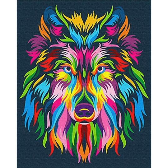 iCoostor Paint By Numbers DIY Acrylic Painting Kit For Kids & Adults Beginner - 16" x 20" Colorful Wolf Pattern With 3 Brushes & Bright Colors