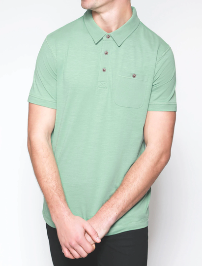 Polo Shirts Pale Cotton Slub Polo Shirt with Chest Pocket in Feldspar Green - South Shore / S - Tokyo Laundry