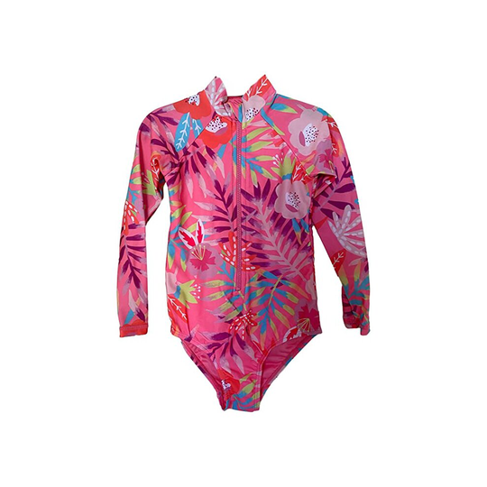 (Rash Guard Tropical, 5 Years) Girls Swimsuit, One Piece Swimwear, Tow Piece Tropical Floral Swimming Costume for Kids