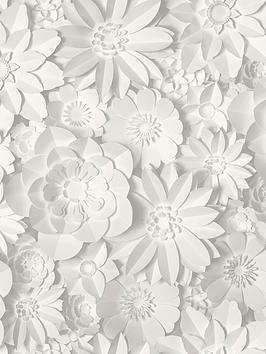 Fine Décor Fine Decor 3D Effect Floral White & Grey Wallpaper