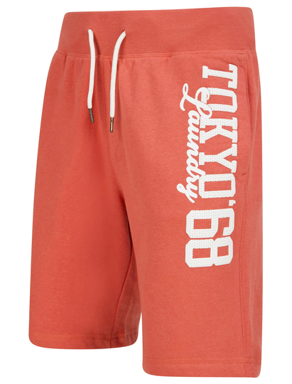 Jogger Shorts Script Motif Brushback Fleece Jogger Shorts in Faded Peach -Tokyo Laundry / S - Tokyo Laundry