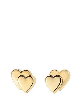 Love Gold 9 Carat Gold Heart On Heart Earrings In Red Heart Box