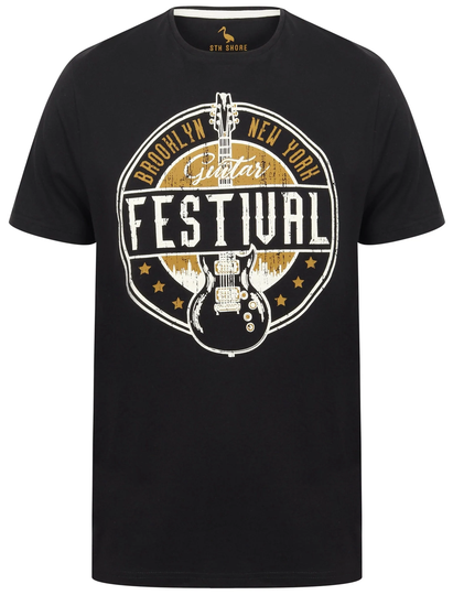 T-Shirts Guitar Festival Motif Cotton T-Shirt In Jet Black - South Shore / S - Tokyo Laundry