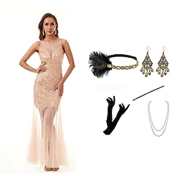 The Great Gatsby Vintage Inspired The Great Gatsby Party Costume Masquerade Women's Sequins Costume Vintage Cosplay Party / Evening Dress Sleeveless Long Length Dress Halloween Lightinthebox