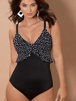 Pour Moi Hot Spots Frill Control Swimsuit - Black/White, Black/White, Size 10, Women