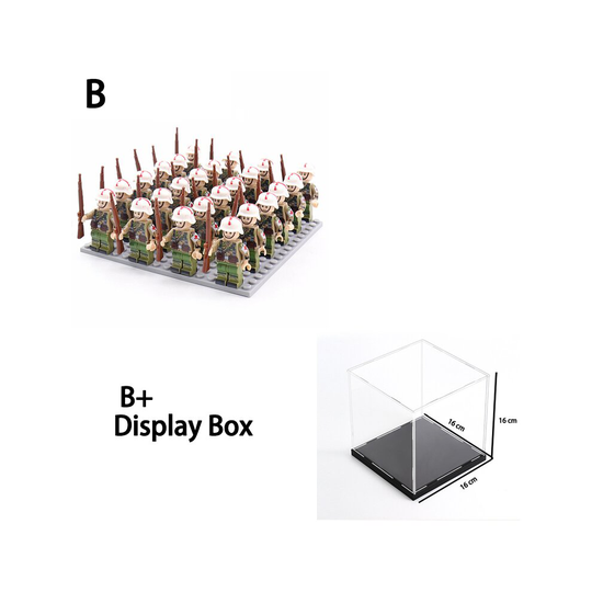(B + Display Box) Minifigures 24PCS Army Phalanx Building Block With Bottom Plate With Weapon And Display Box Compatible With Lego