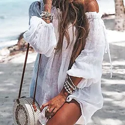 Women's Sky Blue White Solid Color Pure Color Spring Summer Beach Wear Boom Sale Dress One-Size Lightinthebox