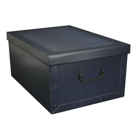 (Blue) Cardboard Large Storage Boxes With Lid Storage Box Toy Box & Handle 45 Litre