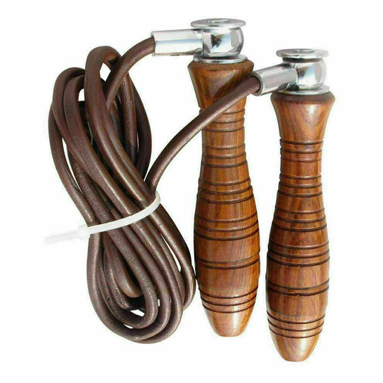 (BROWN) Skipping Jump Rope Leather Indoor Gym Workout Wooden Handles Boxing Punchba Maxx