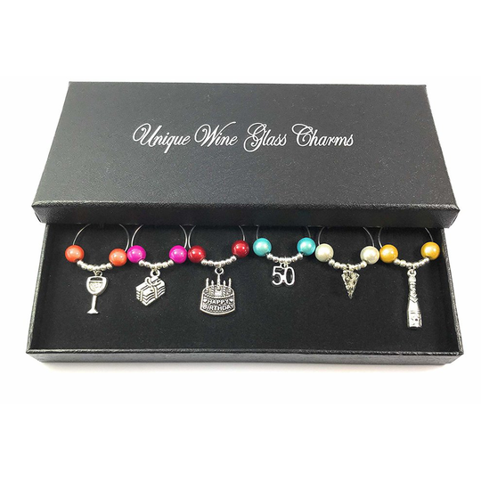 50th Birthday Gift Glass Charms with Gift Box