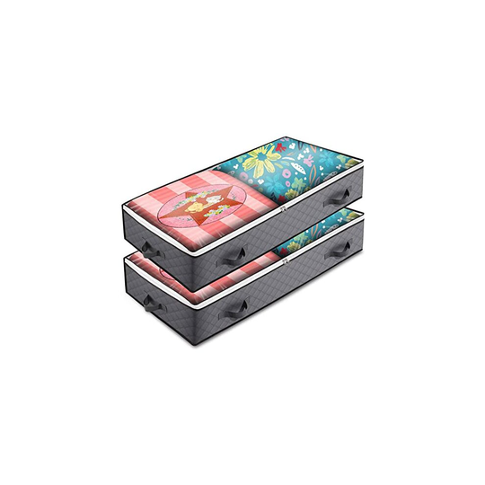 Discount Seller 90L Underbed Storage bags (2 Pack, Large) Non-Woven Underbed Storage Boxes With Lid, Clear Window and Reinforced Handles With Stu