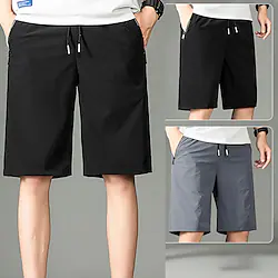 Men's Athletic Shorts Active Shorts Casual Shorts Drawstring Elastic Waist Zipper Pocket Plain Quick Dry Outdoor Going out Fashion Streetwear Black Grey Micro-elastic Lightinthebox