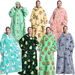 Adults' Wearable Blanket With Pocket Cat Panda Green apples Print Onesie Pajamas Flannel Cosplay For Men's Women's Christmas Animal Sleepwear Cartoon Festival / Holiday Costumes Lightinthebox