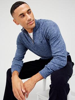 Very Man Tri Marl 1/4 Zip Jumper - Denim Slub Blue