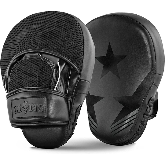 (MAXSTAR-BLACK) Lions Curved Focus Pads Hook & Jabs Gloves Punch Bag Mitts Boxing MMA Kick Training