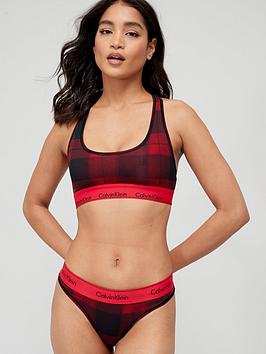 Calvin Klein Modern Cotton Unlined Bralette And Thong Gift Boxed Set - Red Check