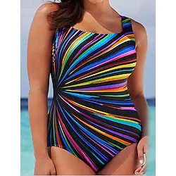 Women's Swimwear One Piece Monokini Bathing Suits Plus Size Swimsuit Tummy Control High Waist for Big Busts Rainbow Black Purple Brown Strap Bathing Suits Sports High-Waisted / New / Padded Bras Lightinthebox