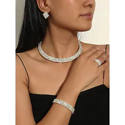 Hoop Earrings 5pcs Chrome 1 Necklace 1 Bracelet Earrings Women's Elegant Fashion Vintage Cute Cool Geometrical Precious Round Jewelry Set For Party Gift Engagement Lightinthebox
