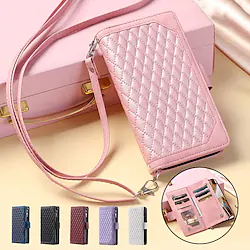 Phone Case For Apple Handbag Purse Wallet Card iPhone 14 Pro Max 13 12 11 SE 2022 XR 8 Plus Zipper with Removable Cross Body Strap Card Holder Slots Solid Colored Geometric Pattern TPU PU Leather Lightinthebox