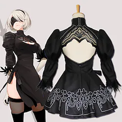 Inspired by NieR:Automata 2B Anime Cosplay Costumes Japanese Cosplay Suits Cravat Coat Dress For Men's Women's / Gloves / Stockings / Hair Band / Eye Mask / Gloves Lightinthebox