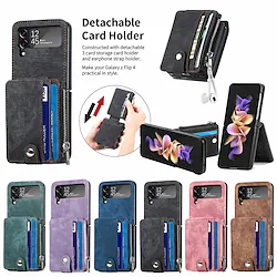 Phone Case For Samsung Galaxy Wallet Card Flip Z Flip 4 Z Flip 3 Flip Zipper Support Wireless Charging Solid Colored PU Leather Lightinthebox