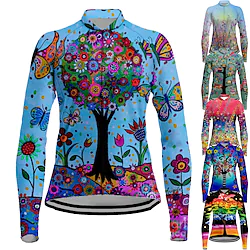 21Grams Women's Cycling Jersey Long Sleeve Bike Top with 3 Rear Pockets Mountain Bike MTB Road Bike Cycling Breathable Quick Dry Moisture Wicking Reflective Strips Black Green Purple Butterfly Floral Lightinthebox