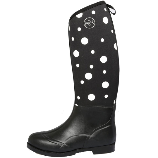 (Spots, 5) Ladies Waterproof Neoprene Boots - Equestrian Stable Yard Riding Tall Muck Boots