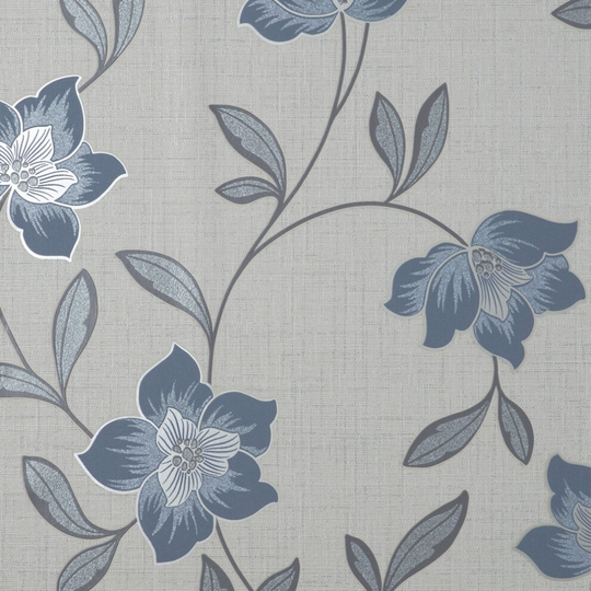Fine Decor Larson Floral Navy Silver Wallpaper FD43067