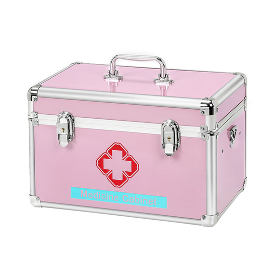 (Pink, 16-inch) Youngshion Portable Cross Shoulder First Aid Box Emergency Medicine Storage Kit with Child Safe Lock for Home Travel Workplace