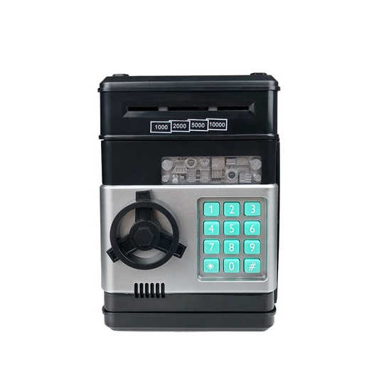 (Black) Electronic Piggy Bank Password Safe Money Saving Box Kids
