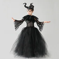 Witch Maleficent Outfits Tutu Girls' Movie Cosplay Princess Sweet Black Dress Sleeves Wings Masquerade Organza / Headwear / Headwear Lightinthebox
