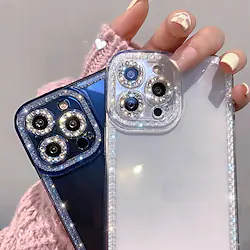 Phone Case For Apple Clear Case iPhone 14 Pro Max 14 Plus 13 12 11 Pro Max Mini X XR XS Rhinestone Glitter Shine Shockproof Transparent Glitter Shine Crystal Diamond Silicone Lightinthebox