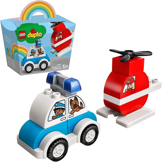 LEGO 10957 DUPLO Fire Helicopter and Police Car Toy for Girls & Boys 1.5 Years Old, My First Building Set, Fine Motor Skills Development