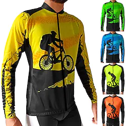 21Grams Men's Cycling Jersey Long Sleeve Bike Jersey Top with 3 Rear Pockets Mountain Bike MTB Road Bike Cycling Breathable Quick Dry Moisture Wicking Reflective Strips Yellow Blue Orange Graphic Lightinthebox