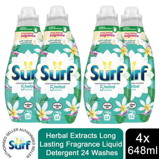 4x 24W Surf Herbal Extracts Lasting Fragrance Liquid Detergent 648ml
