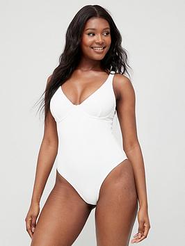 V By Very Crinkle High Leg Underwired Swimsuit - White