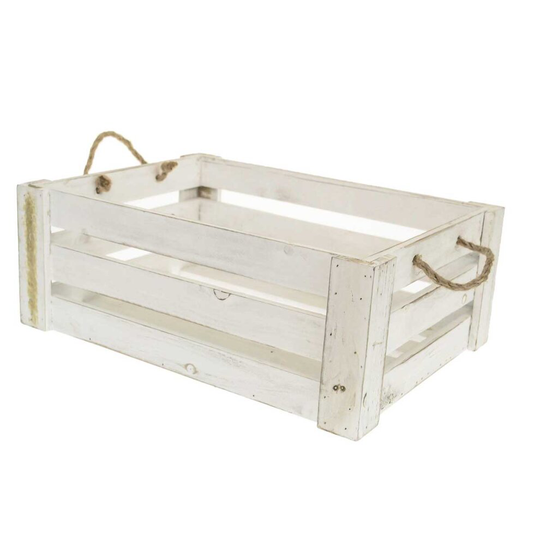 (Extra Large) White Wash Shallow Farm Shop Style Wooden Slatted Apple Crate Box