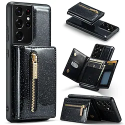 Phone Case For Samsung Galaxy Back Cover Z Fold 4 Z Fold 3 S23 S22 S21 S20 Plus Ultra Bumper Frame Card Holder Slots Kickstand Solid Colored Glitter Shine TPU PU Leather Lightinthebox