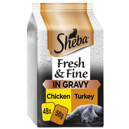 48 x 50g Sheba Fresh & Fine Adult Wet Cat Food Pouches Chicken & Turkey in Gravy