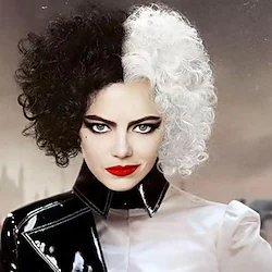 101 Dalmatians Cruella De Vil Cosplay Wigs Women's Middle Part 12 inch Heat Resistant Fiber Curly Black White Adults Teen Anime Wig Lightinthebox