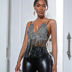 Women's Dancer Belly Dance Latin Dance Performance Belly Dance Tribal Sequined Bra Belly Dance Costume Stylish Polyester Green White Black Top Lightinthebox