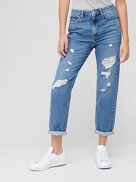 V By Very High Waist Mom Jean With Rips - Mid Wash