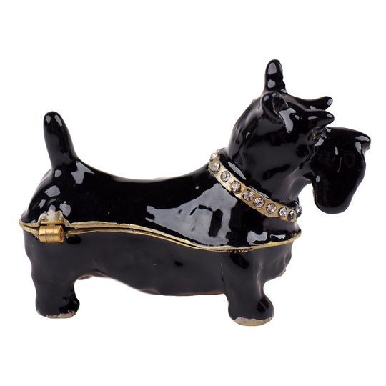 Black Westie Dog Diamante Trinket / Pill Box - Enamel finish