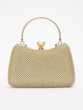 Quiz Diamante Jewel Box Bag, Gold, Women