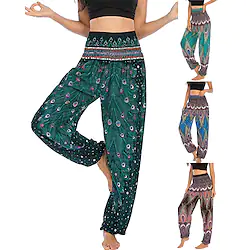 Women's Pants Side Pockets Elastic Waistband Paisley High Waist Yoga Fitness Gym Workout Bottoms Peacock Feather Light Purple Black Green Sports Activewear Athleisure Lightinthebox