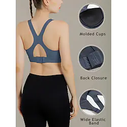 Women's High Support Sports Bra Running Bra Back Clasp Molded Cup Bra Top Padded Fitness Gym Workout Running Adjustable High Impact Quick Dry Black Purple Blue Solid Colored Lightinthebox