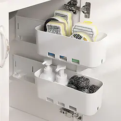 1Pc Kitchen Cabinet Retractable Drawer Storage Rack Multi-functional Non Punching Slotting and Pulling storage Box White Lightinthebox