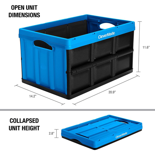 CLEVERMADE COLLAPSIBLE CRATE 46 L - SPACE SAVING STORAGE FOLDING BOX BIN FLAT PK