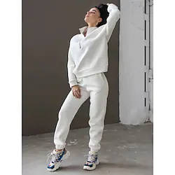 Women's Tracksuit Sweatsuit 2 Piece Quarter Zip Athletic Long Sleeve Breathable Moisture Wicking Soft Fitness Running Jogging Sportswear Activewear Solid Colored Khaki Royal Blue Blue Lightinthebox