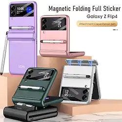 Phone Case with Pen Holder For Samsung Galaxy Z Flip 4 Full Body Protective With Camera Lens Protector Magnetic Solid Colored TPU Lightinthebox